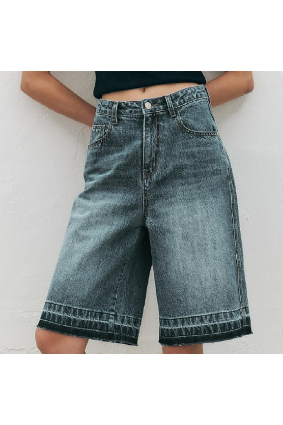 Womens Unisex Jorts Women High Rise Denim Shorts Wide Leg Baggy Jeans Solid Fashion Casual Streetwear Y2k Pants