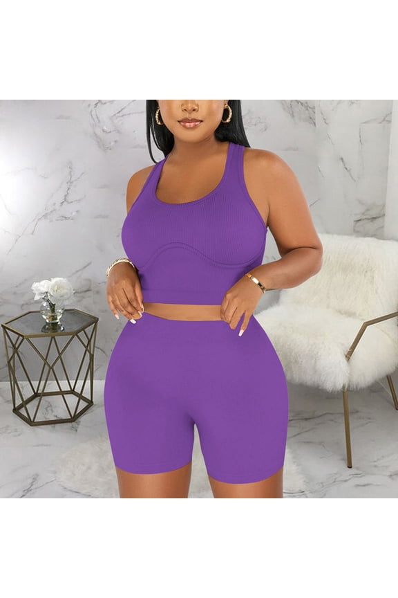 Workout Biker Sets for Women High Waisted Tummy Control Spandex Booty Shorts & Sleeveless Halter Tops for Gym Yoga Volleyball