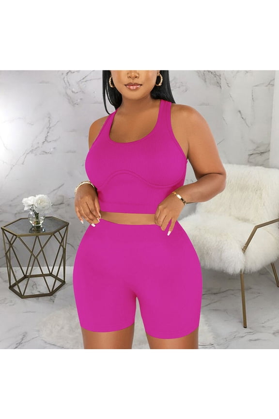 Workout Biker Sets for Women High Waisted Tummy Control Spandex Booty Shorts & Sleeveless Halter Tops for Gym Yoga Volleyball