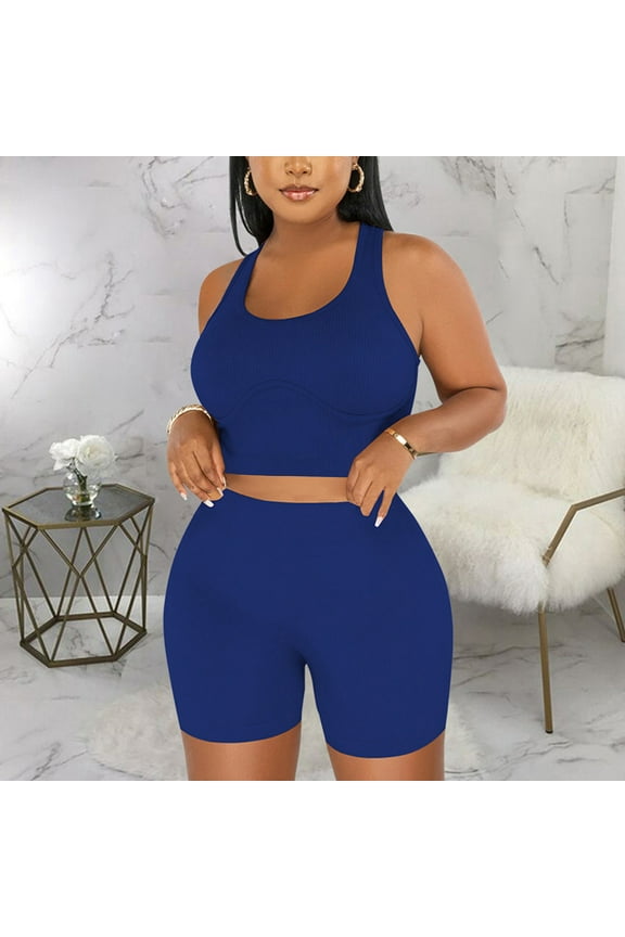 Workout Biker Sets for Women High Waisted Tummy Control Spandex Booty Shorts & Sleeveless Halter Tops for Gym Yoga Volleyball