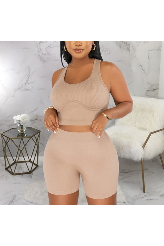 Workout Biker Sets for Women High Waisted Tummy Control Spandex Booty Shorts & Sleeveless Halter Tops for Gym Yoga Volleyball