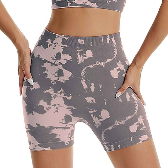 Nuoqisi Workout Shorts Butt Lifting Shorts Tie Dye Seamless Gym Yoga Biker Screen Print Training Shorts