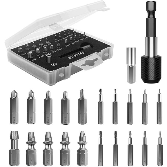 Nuovoware Damaged Screw Extractor Set, 22 PCS Easy Out Stripped Screw Extractor Kit, All-purpose HSS Broken Screw Remover Set with Magnetic Extension Bit Holder & Socket Adapter