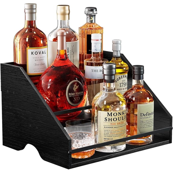 Nuovoware Liquor Bottle Display Shelf, Bar Shelf for Liquor Bottles, 3 Step Cabinet Wine Rack, 12-Bottle Bar Cabinet, Home Retro for Wine Racks Countertop, Black