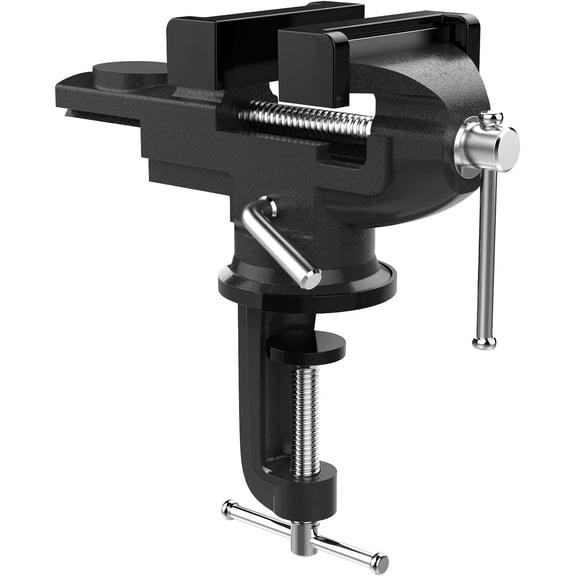 Nuovoware Table Vise 3 Inch, 360° Swivel Base Universal Home Vise Portable Bench Clamp, Clamp-on Vise Bench Clamps Fixed Tool for Woodworking, Metalworking, Cutting Conduit, Drilling, Sawing, Black