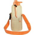 thumbnail image 1 of Nuovoware Water Bottle Carrier Bag, 40OZ Water Bottle Holder with Adjustable Shoulder Strap, Drawstring Water Bottle Bag with Pocket for Hiking Traveling Climbing, Orange+Greige, 1 of 8