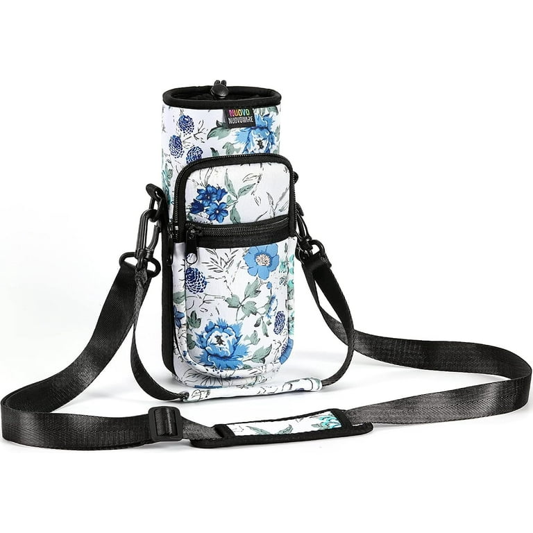 Nuovoware Water Bottle Carrier Bag, School Supplies Bottle Pouch Holder,  Adjustable Shoulder Hand Strap 2 Pocket Sling Neoprene Sleeve Sports Water