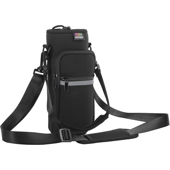 Nuovoware Water Bottle Carrier Bag with Adjustable Shoulder and 2 Pocket,25oz,Black