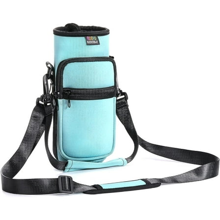 Nuovoware Water Bottle Carrier Bag with Adjustable Shoulder Hand Strap and 2 Pocket, Sling Neoprene Sleeve Sports Accessories for Hiking Travelling Camping, 25oz, Turquoise
