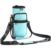 Nuovoware Water Bottle Carrier Bag with Adjustable Shoulder Hand Strap and 2 Pocket, Sling Neoprene Sleeve Sports Accessories for Hiking Travelling Camping, 25oz, Turquoise