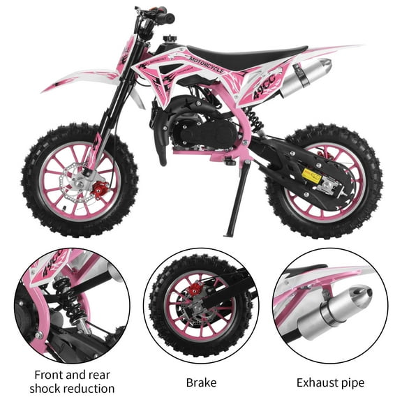 Nuoxin 49cc 2-Stroke Kids Dirt Bike, Gas Power Motocross, Off Road Mini Motorcycle, Children Pocket Motorbike with Front Rear Disc Brakes, Pull Start,Pink