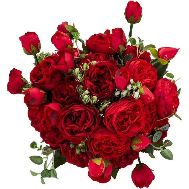Nupito 4 Bunches Peonies Artificial Flowers Red Fake Peony Bouquet