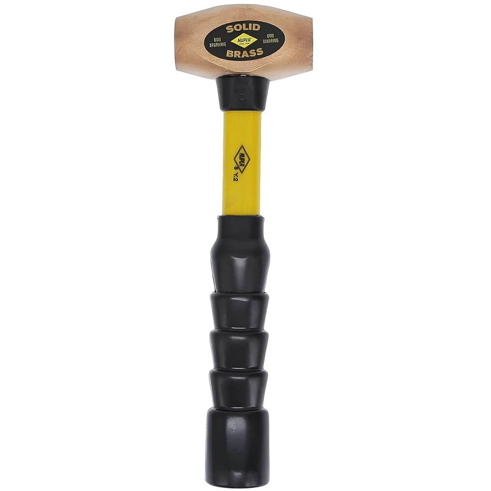 Nupla 4 lb. Non-Sparking Brass Hammer with 12 inch Fiberglass Handle and SG Grip - Perfect for Mechanics, Contractors, and Trade Professionals, Yellow, 75.30-040E CA2