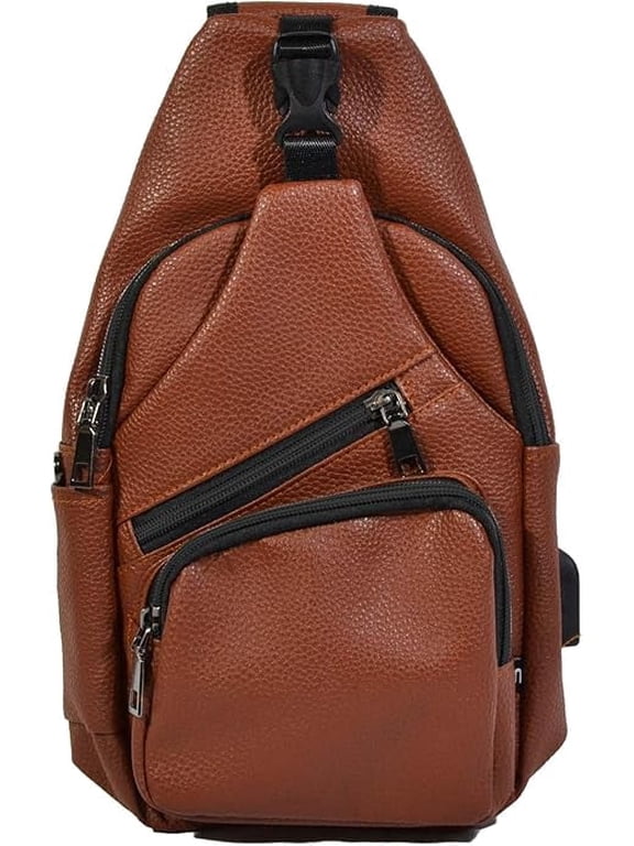 Nupouch Milan Anti-Theft Daypack Crossbody Sling Backpack, Vegan Leather, USB Charging Connector Port, Lightweight Day Pack for Travel, Hiking, Everyday, Large, Copper
