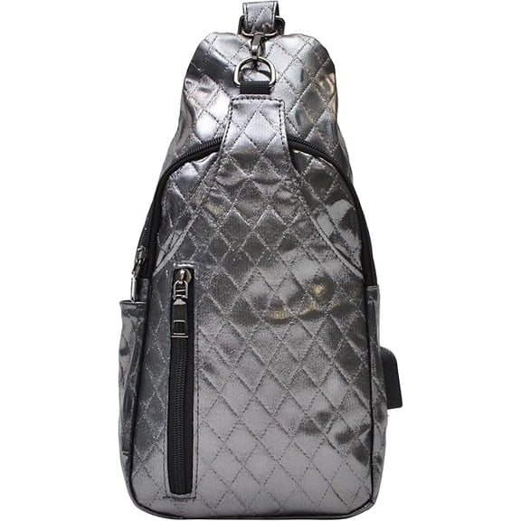 Nupouch Sonoma Anti theft Daypack Crossbody Sling Backpack, USB Charging, Lightweight Day Pack for Travel, Hiking, Everyday, Regular Silver Metallic