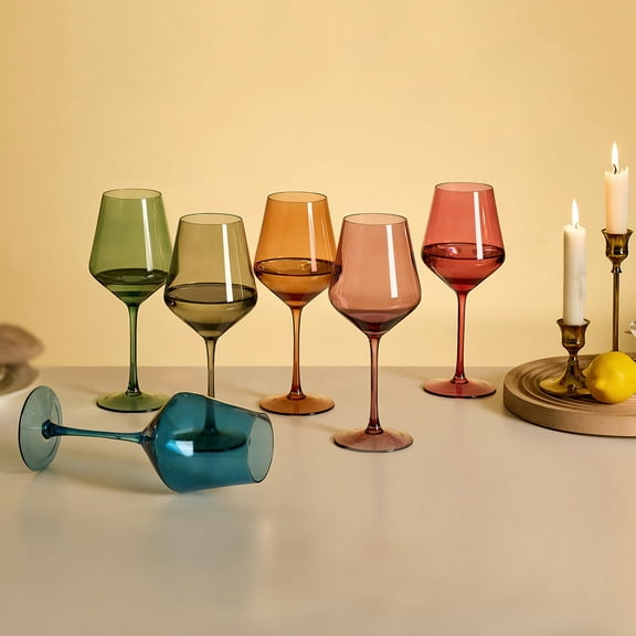 Nuptio Stemmed Colored Wine Glasses Set of 6 13.5oz : Brown Wine Glasses with Long Stem for Christmas Dinner Birthday Party Wedding Home Bar Wine Lover Gifts