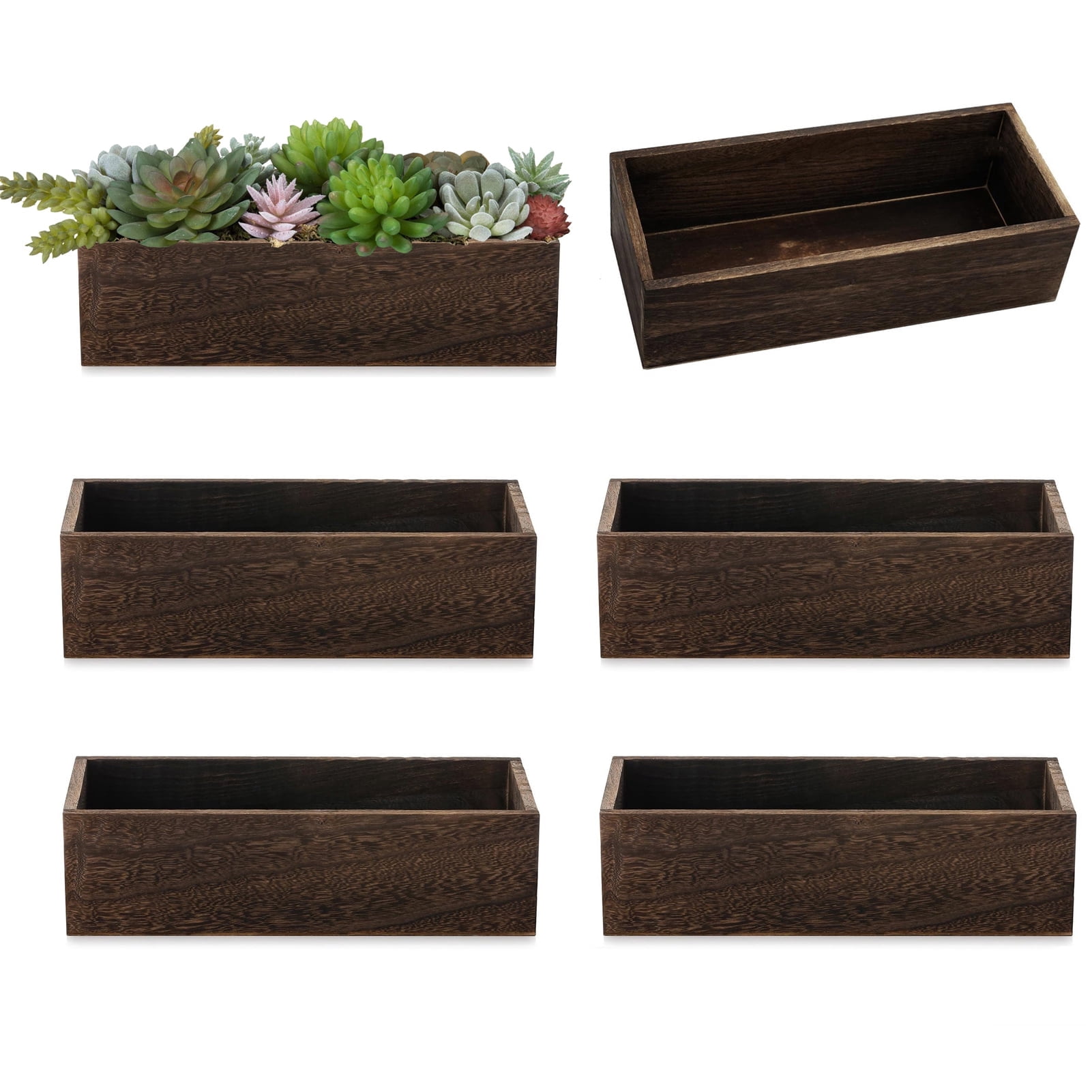NUPTIO Wood Planter Box Set, 12 x 5 Inch, Long Rectangle Wood ...