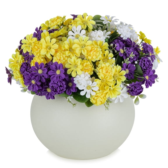 Nuptio 12 Pcs Artificial Flowers Outdoor Decor, UV Resistant Faux Artificial Plants for Outdoor Planter Porch Window Garden (White Purple Yellow)