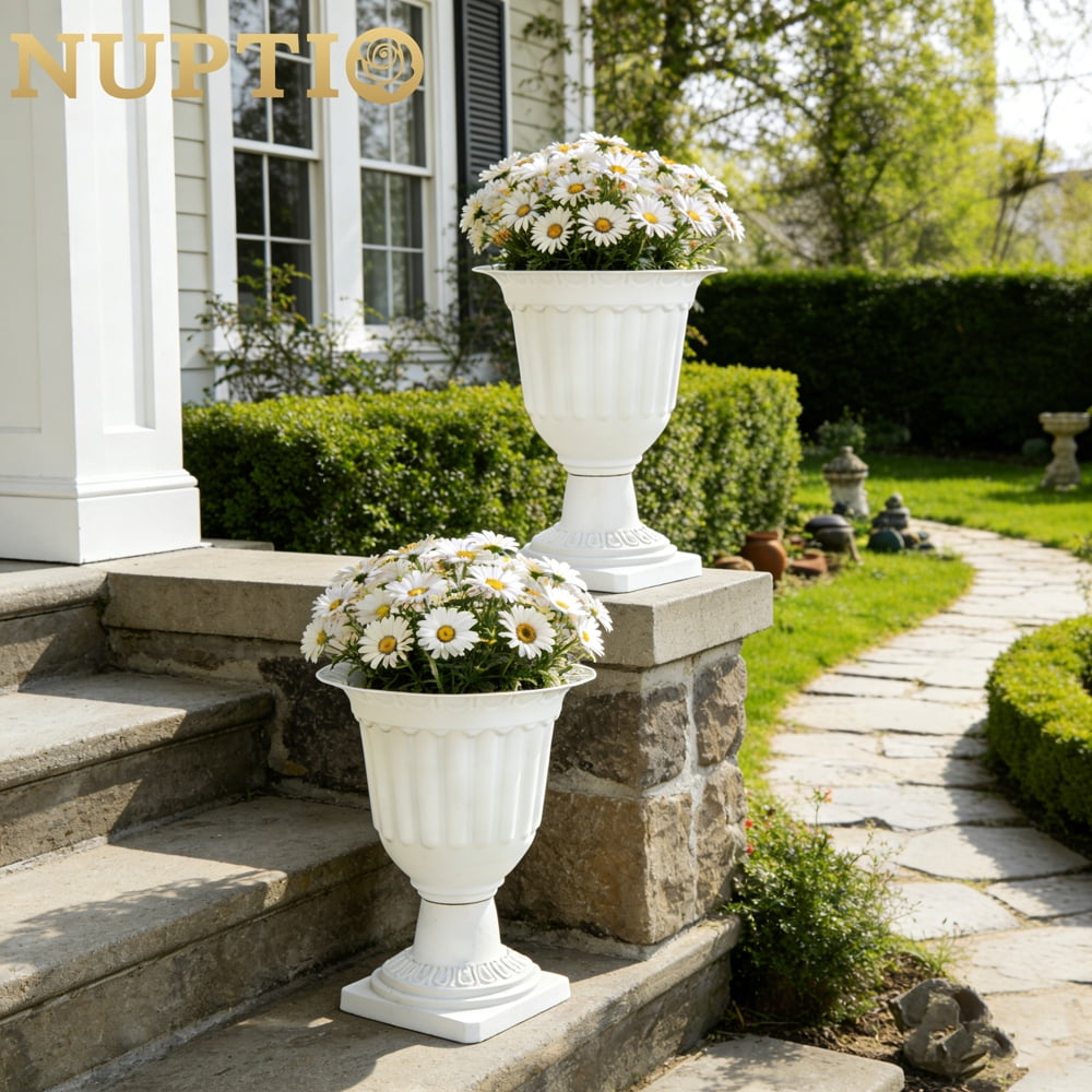 NUPTIO Outdoor Urn Planter for Porch, 13.98 inch White Flower Pot for  Garden Front Porch Door 2pcs