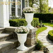 NUPTIO Outdoor Urn Planter for Porch, 13.98 inch White Flower Pot for Garden Front Porch Door 2pcs