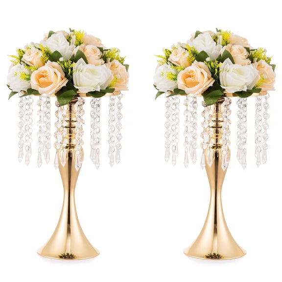 Nuptio 13.8in/35cm Tall Crystal Silver Metal Vase Flower Stand Holder Table Centerpiece Decor， Elegant Flower Centerpiece Wedding Anniversary Ceremony Party Hotel Decor 2pcs