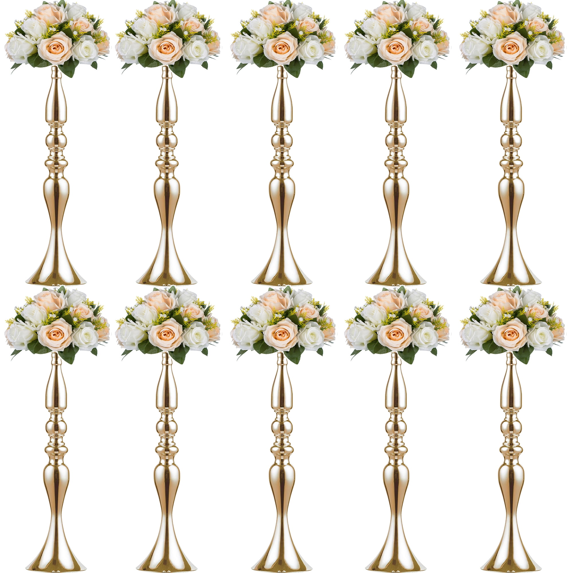 Nuptio Gold Centerpiece for Table ，20" Tall Gold Vase Centerpiece Flower Stand for Wedding Day Reception Event Party Anniversary  Set of 10