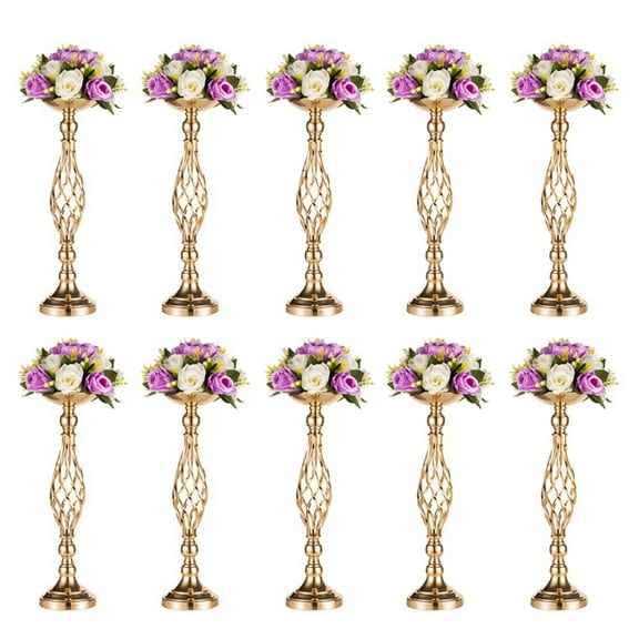 Nuptio 20" Metal Gold Wedding Centerpiece Flower Vases Candle Holder Container, Set of 10 Wedding Party Christmas Decorations