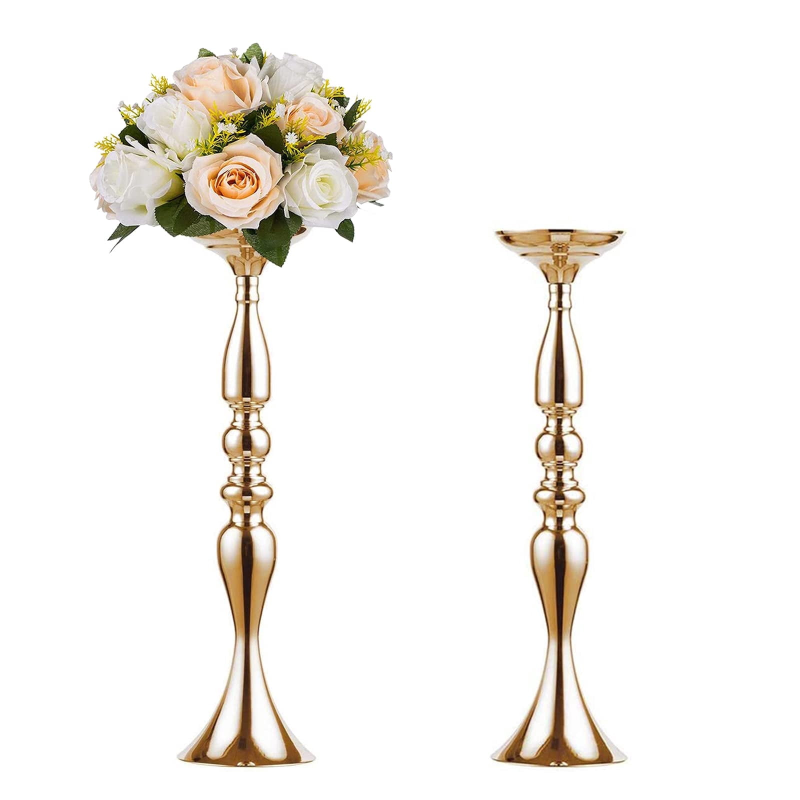 Nuptio 20" Tall Gold Floral Centerpiece Arrangement Vase Stand, Centerpieces Table Decoration Wedding Birthday Anniversary Party Set of 2