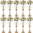 thumbnail image 1 of Nuptio 21.3in/54cm Tall Crystal Gold Metal Vase Flower SCrystal Metal Centerpiece Vase 10Pcs 21.3 inches Tall Flower Stand Holders Wedding Centerpiece Chandelier for Reception Tables Wedding Supplies, 1 of 9