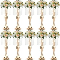 Nuptio 21.3in/54cm Tall Crystal Gold Metal Vase Flower SCrystal Metal Centerpiece Vase 10Pcs 21.3 inches Tall Flower Stand Holders Wedding Centerpiece Chandelier for Reception Tables Wedding Supplies