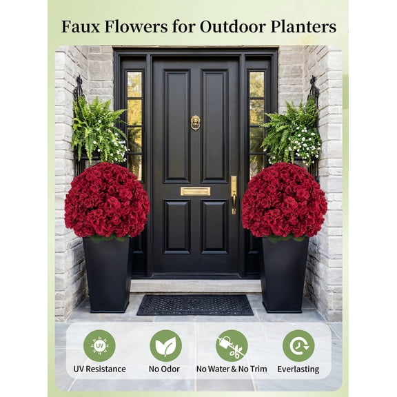 NUPTIO 2 Pack 29" Red Artificial Geraniums Flowers with Spikes Fake Bushes for Outdoor Front Porch Planter Decor