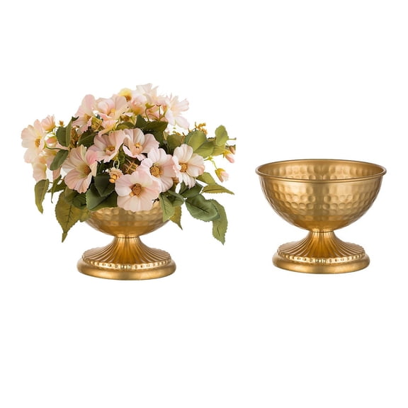 Nuptio 2pcs Gold Vases for Wedding Centerpiece -Gold Metal Vase Compote Bowl Vase for Tables (6in Gold)