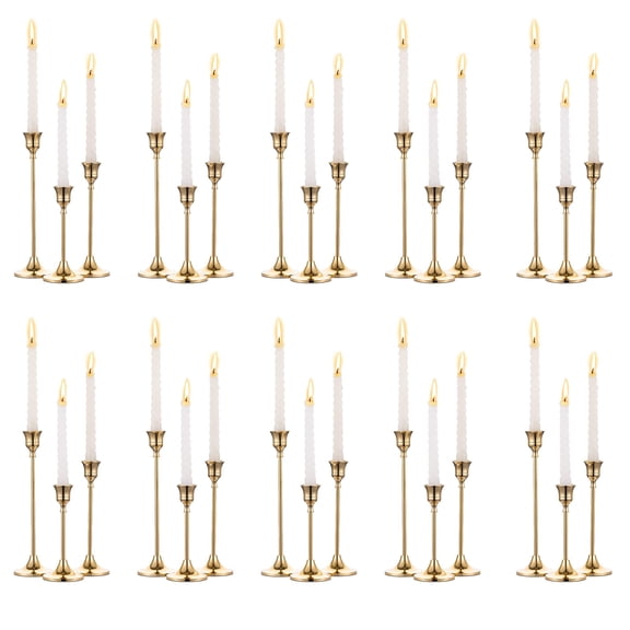 Nuptio 30pcs Brass Gold Candlestick Candle Holders In Bulk Taper Candle Holders Table Centerpiece
