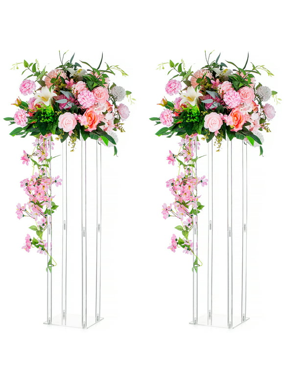 Nuptio 32" Acrylic Vase Clear Wedding Centerpieces for Tables Decor Set of 2