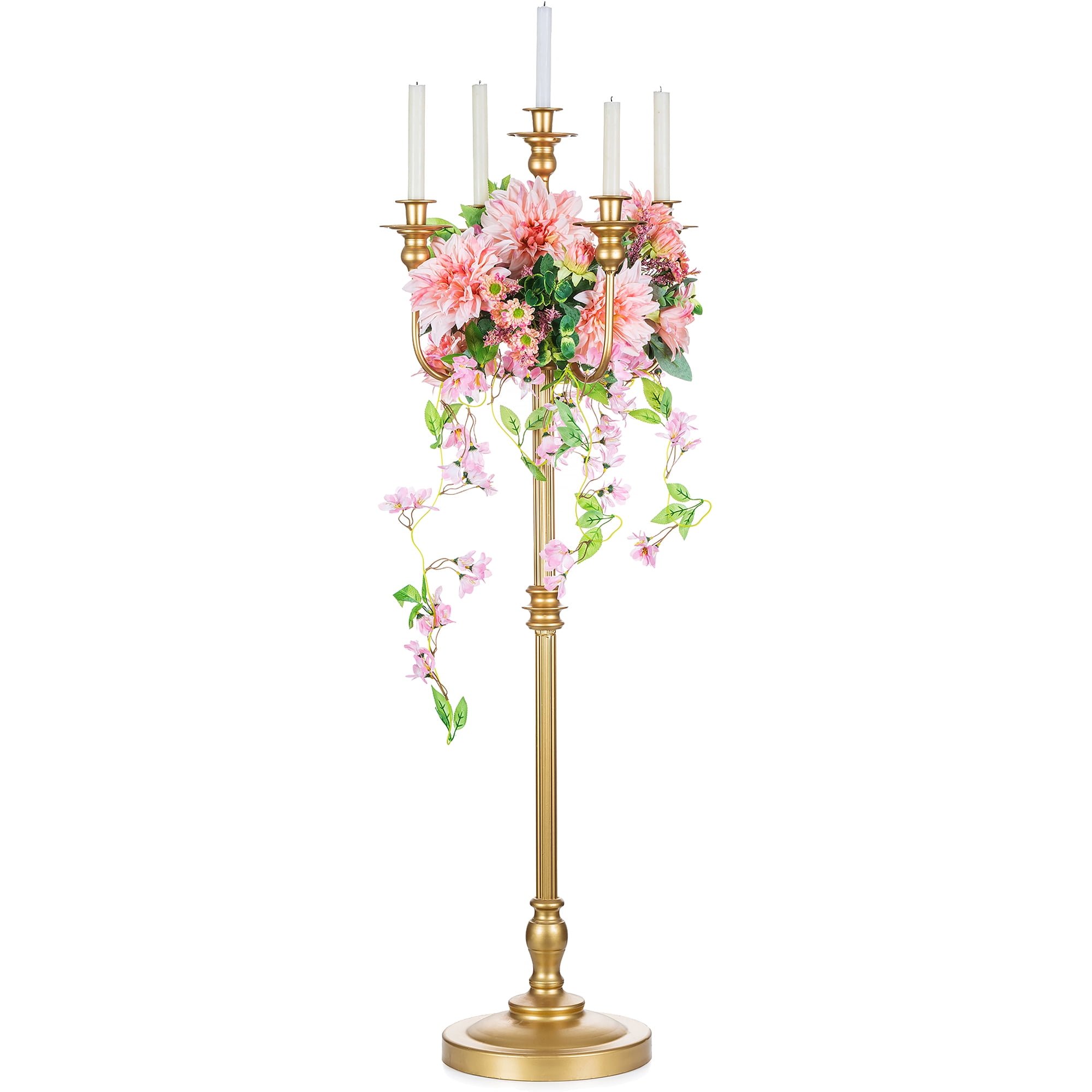 Nuptio 50" Tall Gold Candelabra 5 Arms Taper Candle Holder for