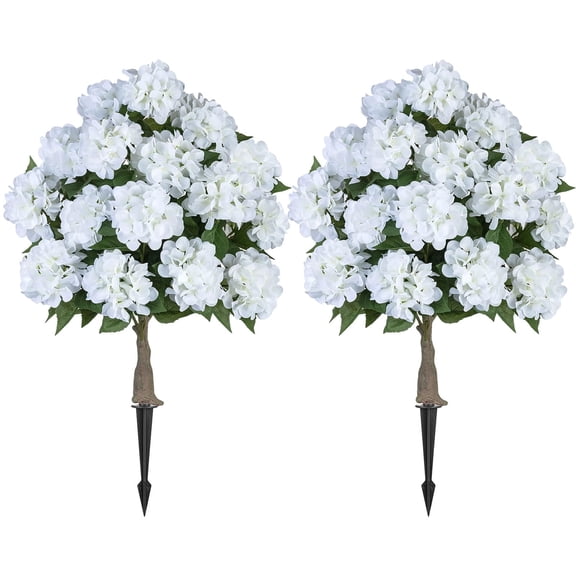 Nuptio Artificial Hydrangea Flowers Trees with Spikes, 2 Pack Fake Shrubs for Outdoors Wedding Garden Patio Yard Planter Decor
