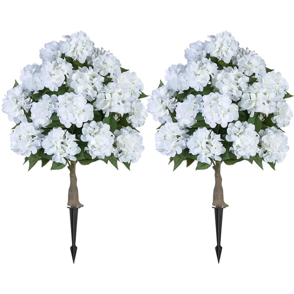 Nuptio Artificial Hydrangea Flowers Trees with Spikes, 2 Pack Fake Shrubs for Outdoors Wedding Garden Patio Yard Planter Decor