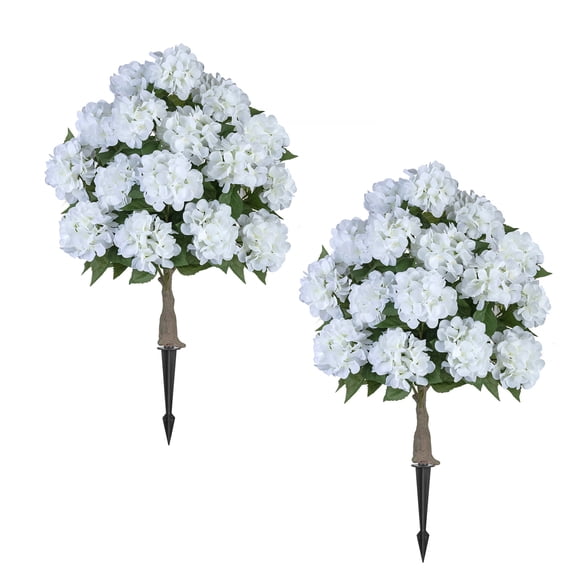 Nuptio Artificial Hydrangea Flowers Trees with Spikes, 2 Pack Fake Shrubs for Outdoors Wedding Garden Patio Yard Planter Decor