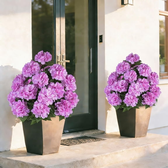 Nuptio Artificial Faux Hydrangea Bush Tree with Spikes for Outdoors Planter Wedding Front Porch Garden Patio (Purple)