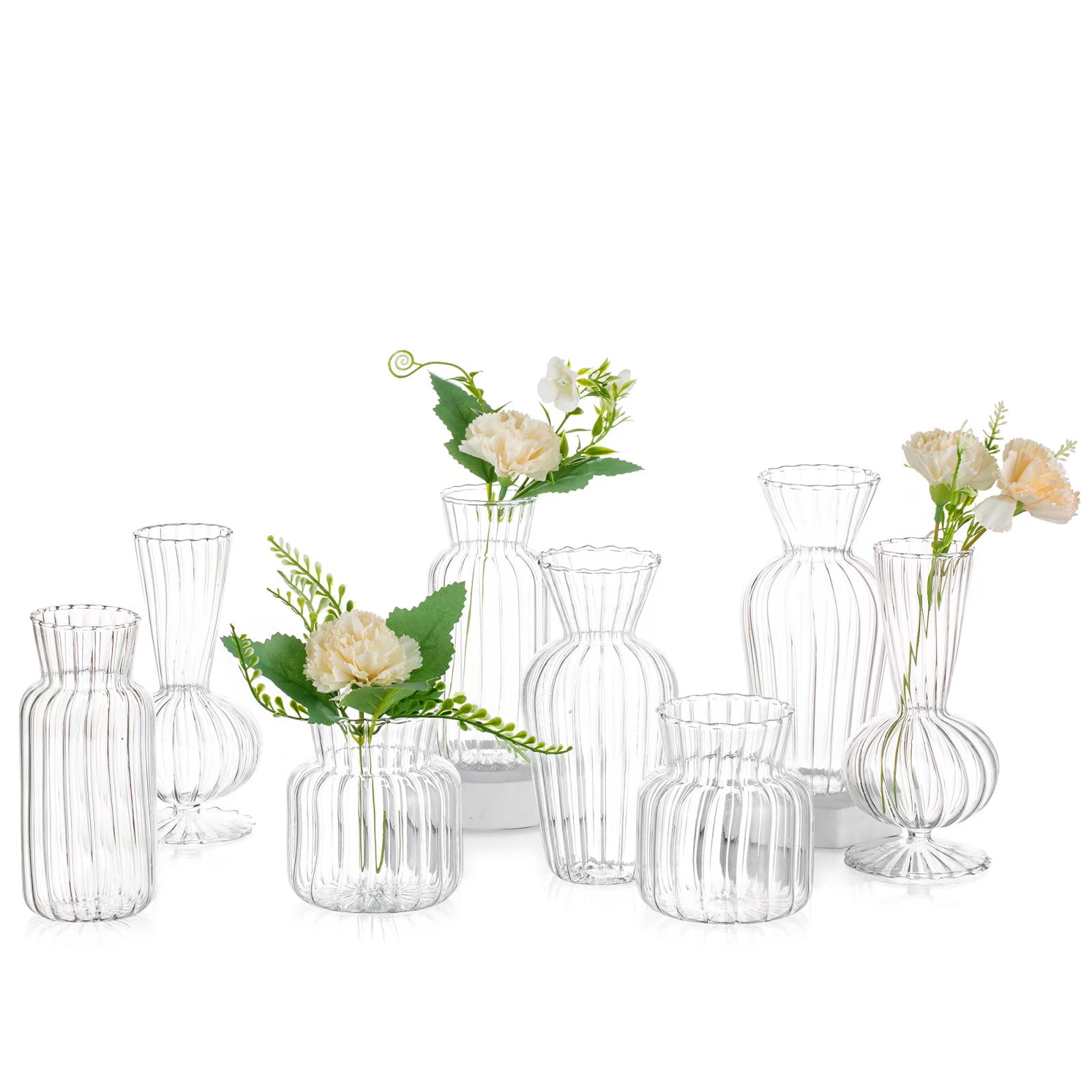 Nuptio Small Flower Bud Vases, Bulk Glass Vase Set for Wedding