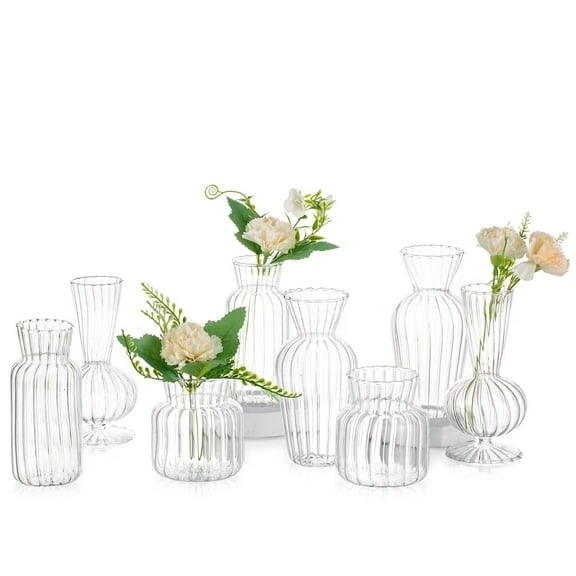 Nuptio Small Glass Bud Vases in Bulk, Flower Vases for Table Centerpieces Wedding Spring Home Decor, Set of 8