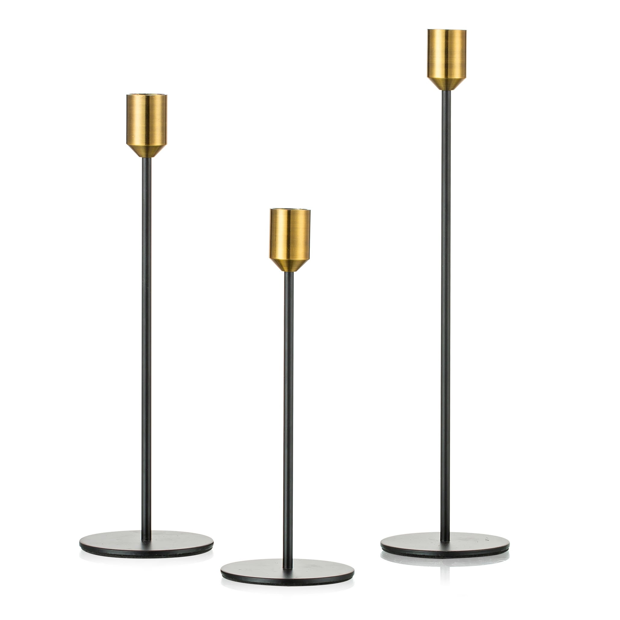 "Nuptio Set of 3 Tall Candlestick Holders, Black & Gold, 8.5"", 11