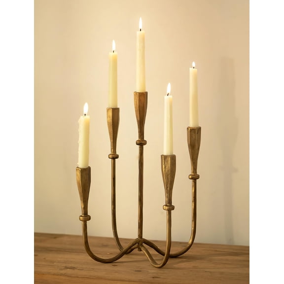 Nuptio Cast Iron Candelabra Centerpieces for Tables，Tall Brass Gold Candlestick Holders for Centerpiece Table