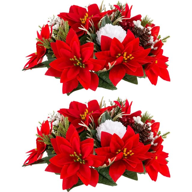 Nuptio Christmas Artificial Flowers Poinsettia Decorations Set of 2