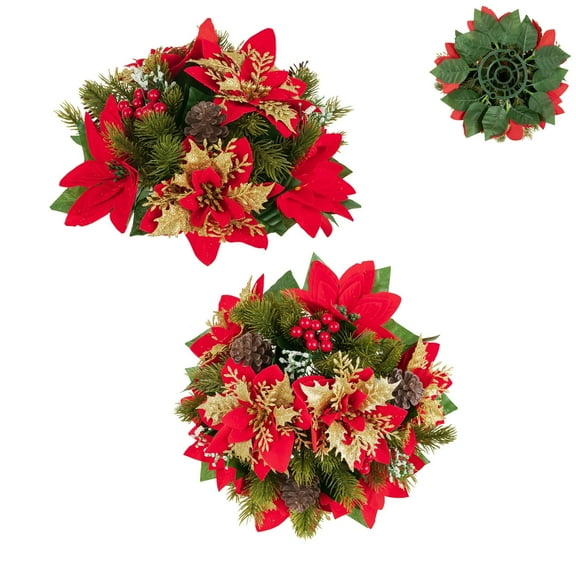 Nuptio Christmas Poinsettia Flowers Artificial, Christmas Centerpieces Decorations for Dining Table Set of 2 (Red and Gold)