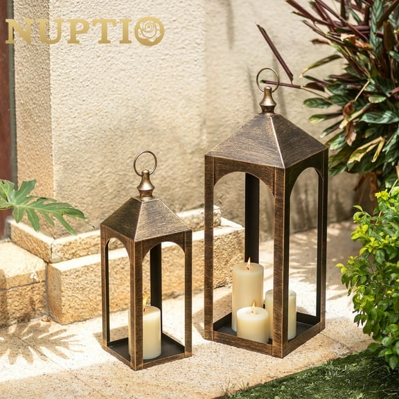 Nuptio Outdoor Candle Holder Lanterns for Porch, Porch Lanterns Decorative Indoor Outdoor Front Porch Decor,17" & 23" Set of 2 ,No Glass M+L