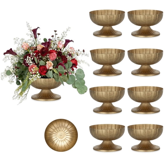 Nuptio Distressed Gold Metal Decorative Compote Bowl - 7" Wide Brass Pedestal Vase,10pcs