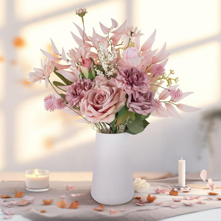 Nuptio Fake Flowers in Vase Centerpieces: Artificial Faux Flower