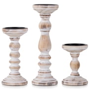 Nuptio Farmhouse Wooden Candle Holders for Pillar Candles， Pillar Candles Holder for Table Centerpiece Decor Fireplace Mantle