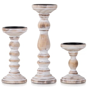 Nuptio Farmhouse Wooden Candle Holders for Pillar Candles, Pillar Candles Holder for Table Centerpiece Decor Fireplace Mantle